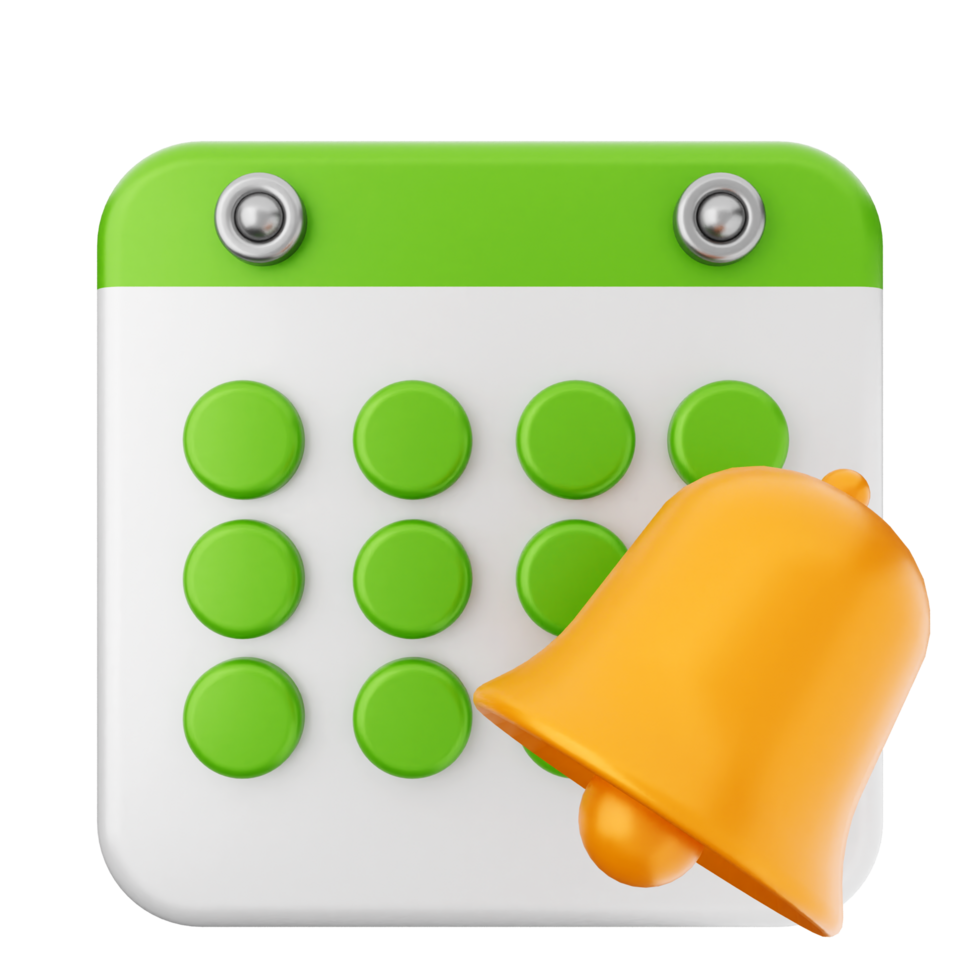 A green and white calendar with a yellow bell png