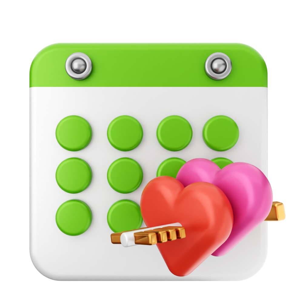A calendar with hearts and a key png