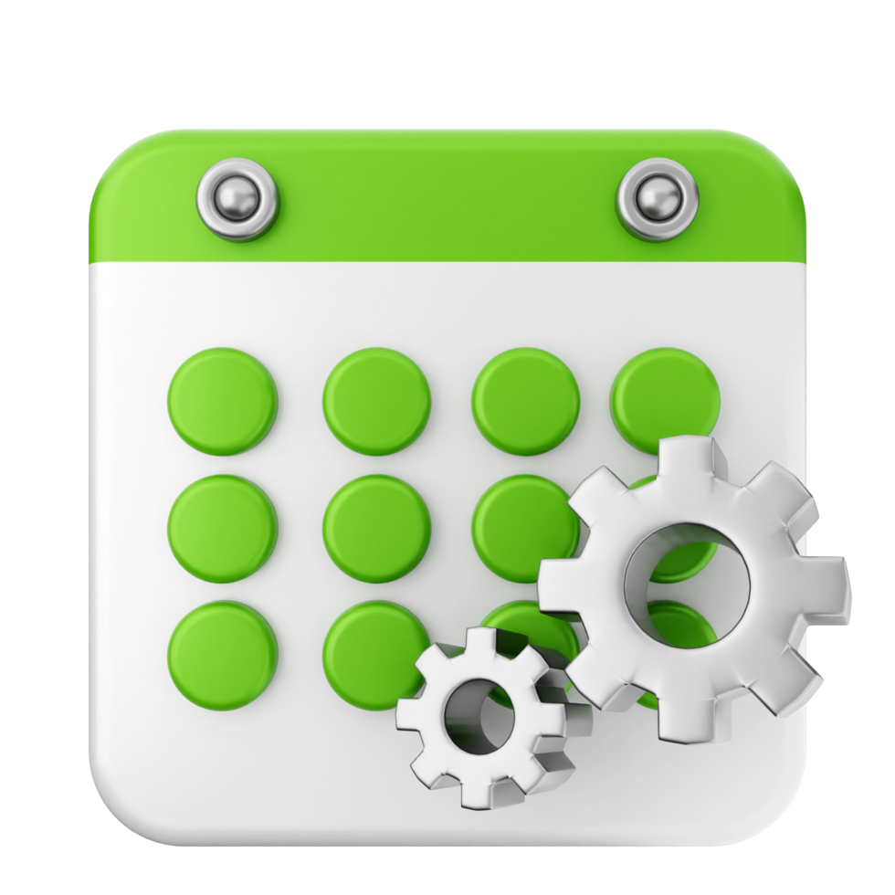 A green calendar with gears on it png
