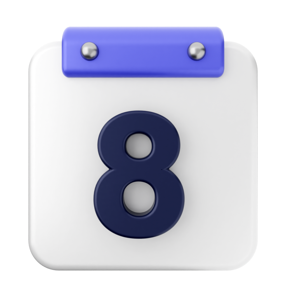 A white calendar with the number eight on it png