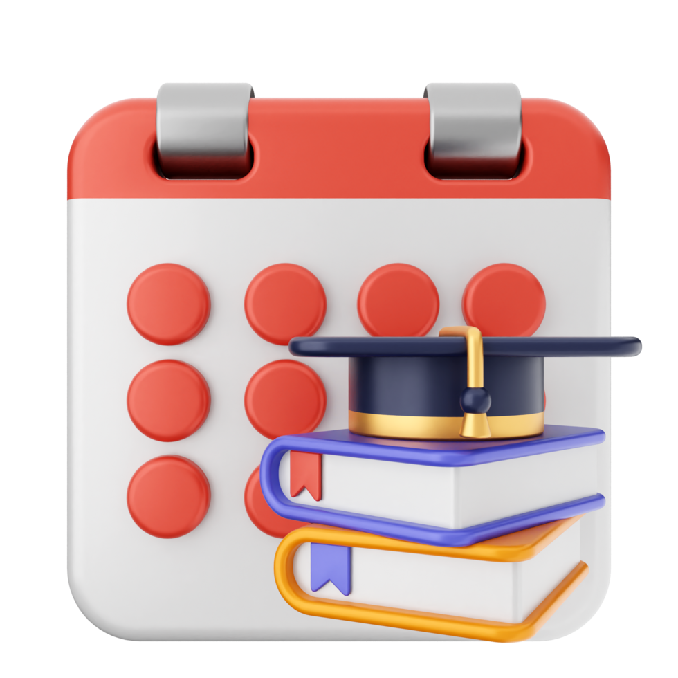 A calendar with books and a graduation cap png