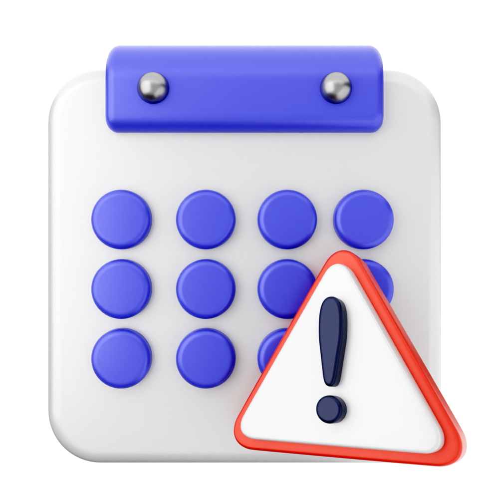 A calendar with a blue and red warning sign png