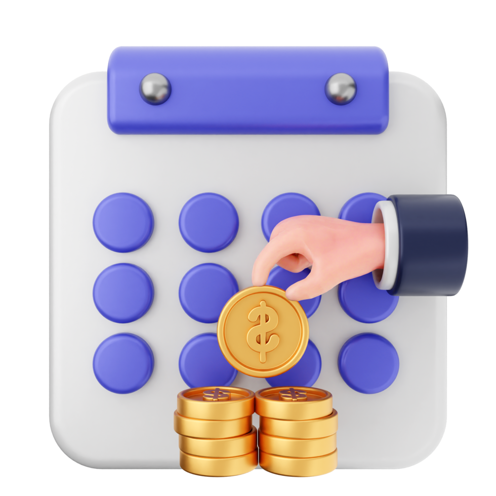 A hand is putting coins into a calendar with a dollar sign png
