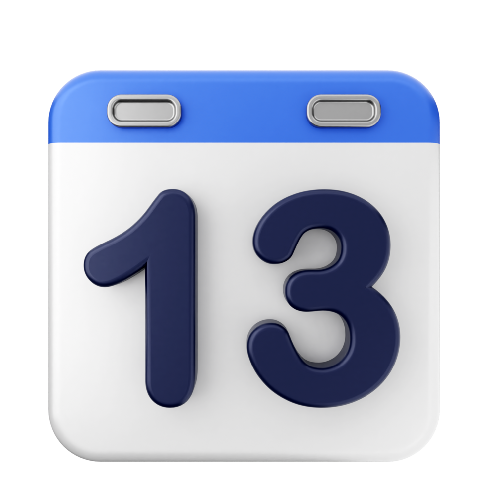 A blue and white calendar with the number 13 png