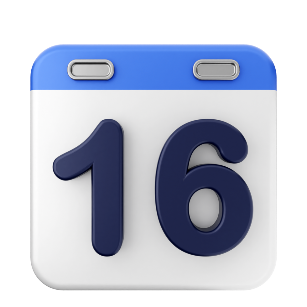 A blue and white calendar with the number 16 png