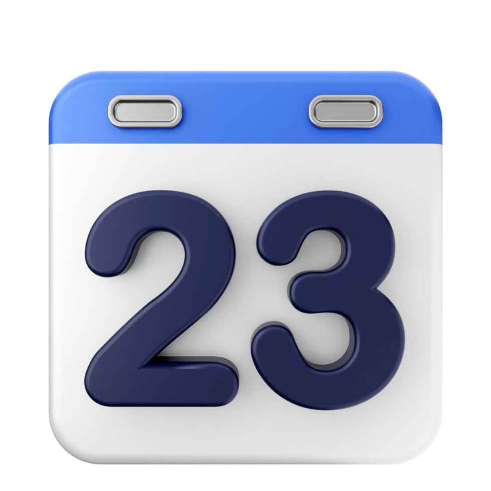 A blue and white calendar with the number 23 png