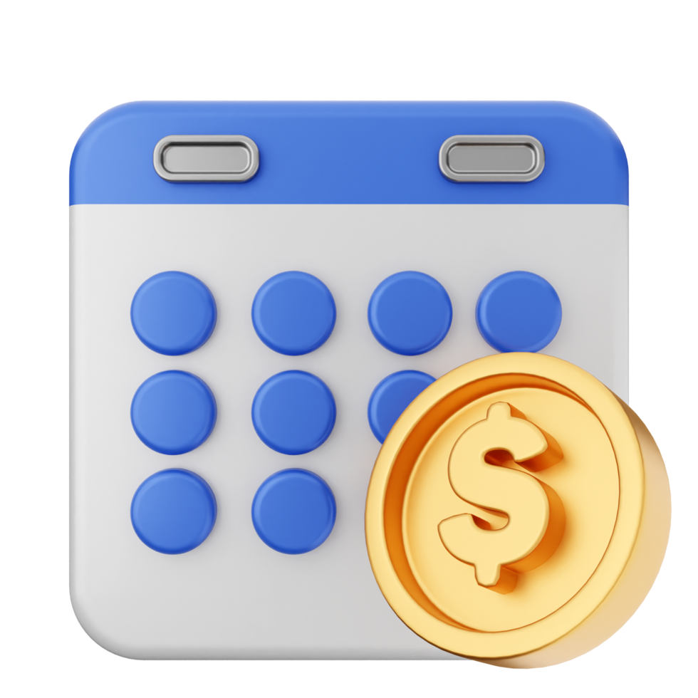 A calendar with a dollar coin and a dollar sign png