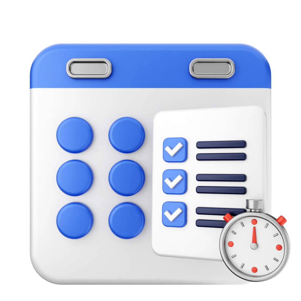 A calendar with check boxes and a stopwatch png