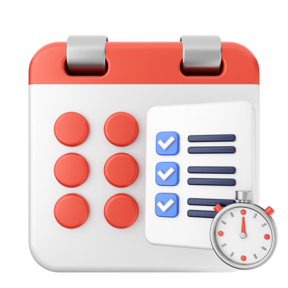 A calendar with checklists and a clock png