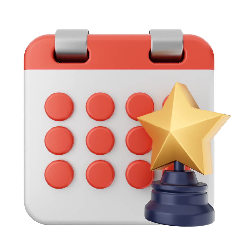 A calendar with a star on it and a trophy png