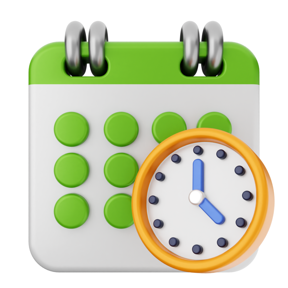A calendar with a clock and a calendar icon png