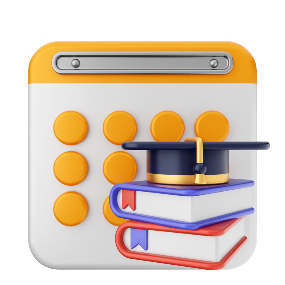 A calculator with books and a graduation cap png