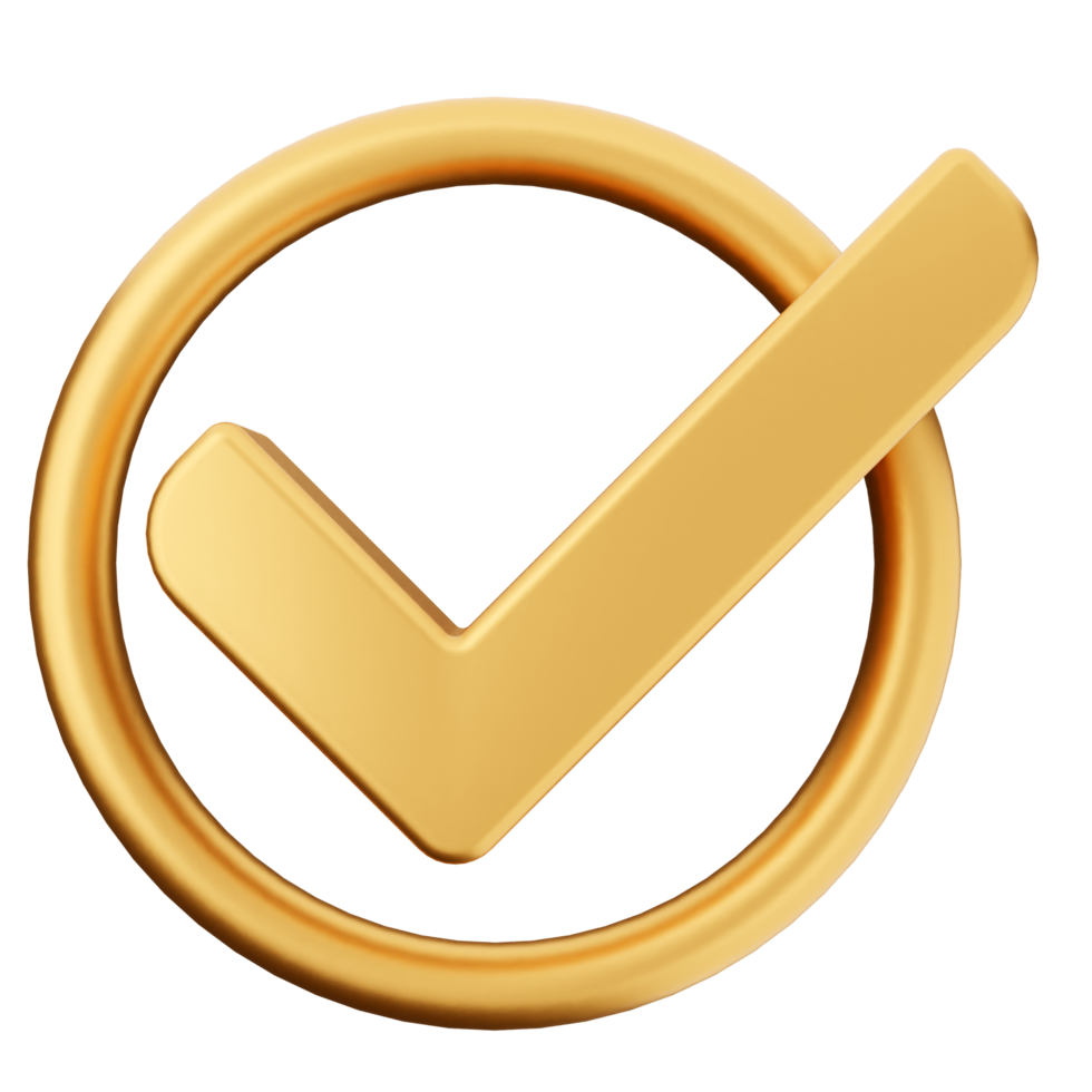 Golden check mark icon on black background png