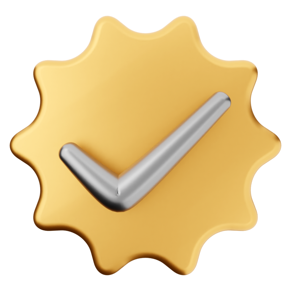 A check mark on a yellow star with a silver star png