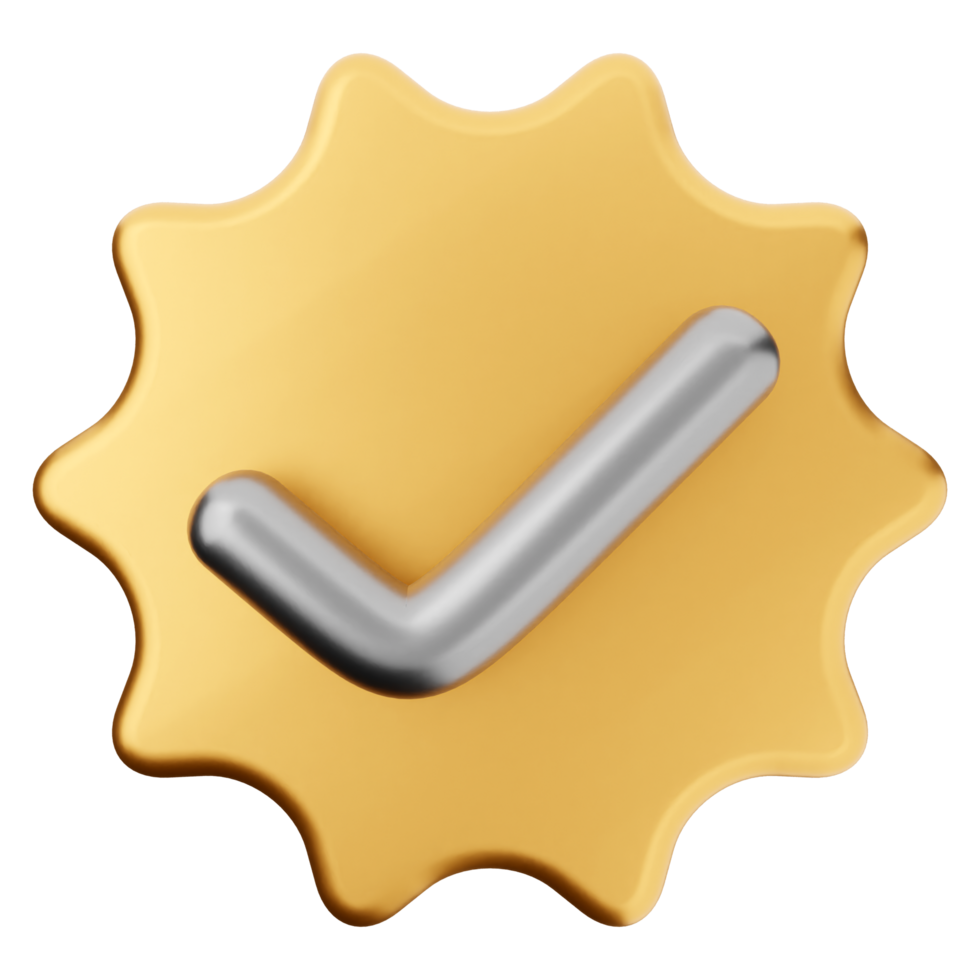 A check mark icon on a gold star png