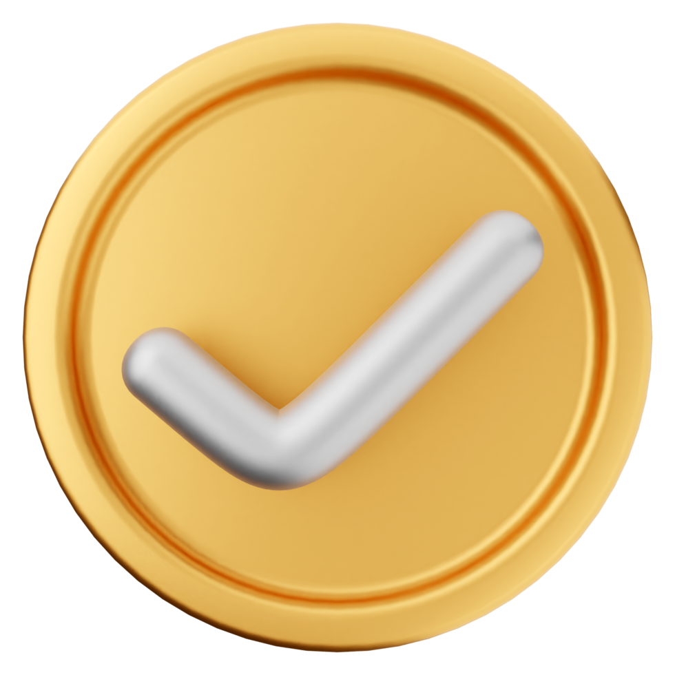 A check mark on a gold coin png