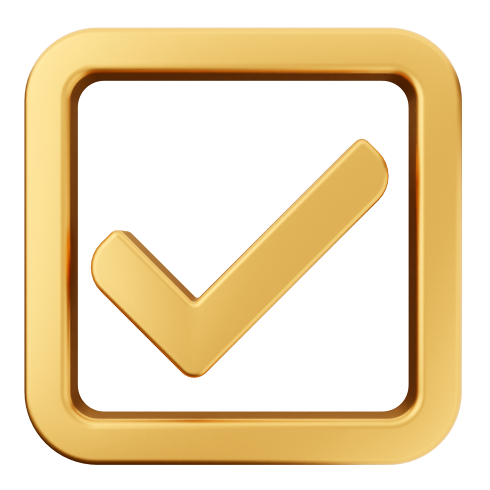 A check mark icon in gold on a black background png