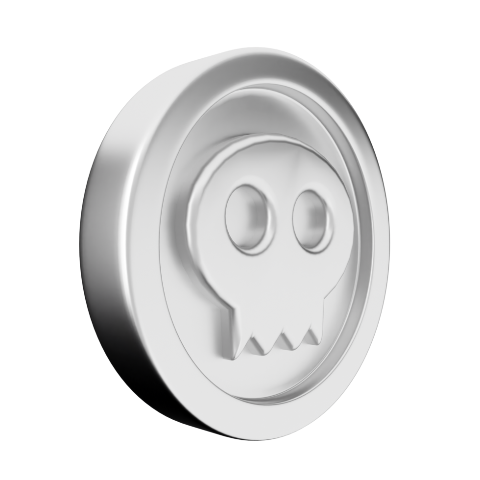 A silver skull on a black background png