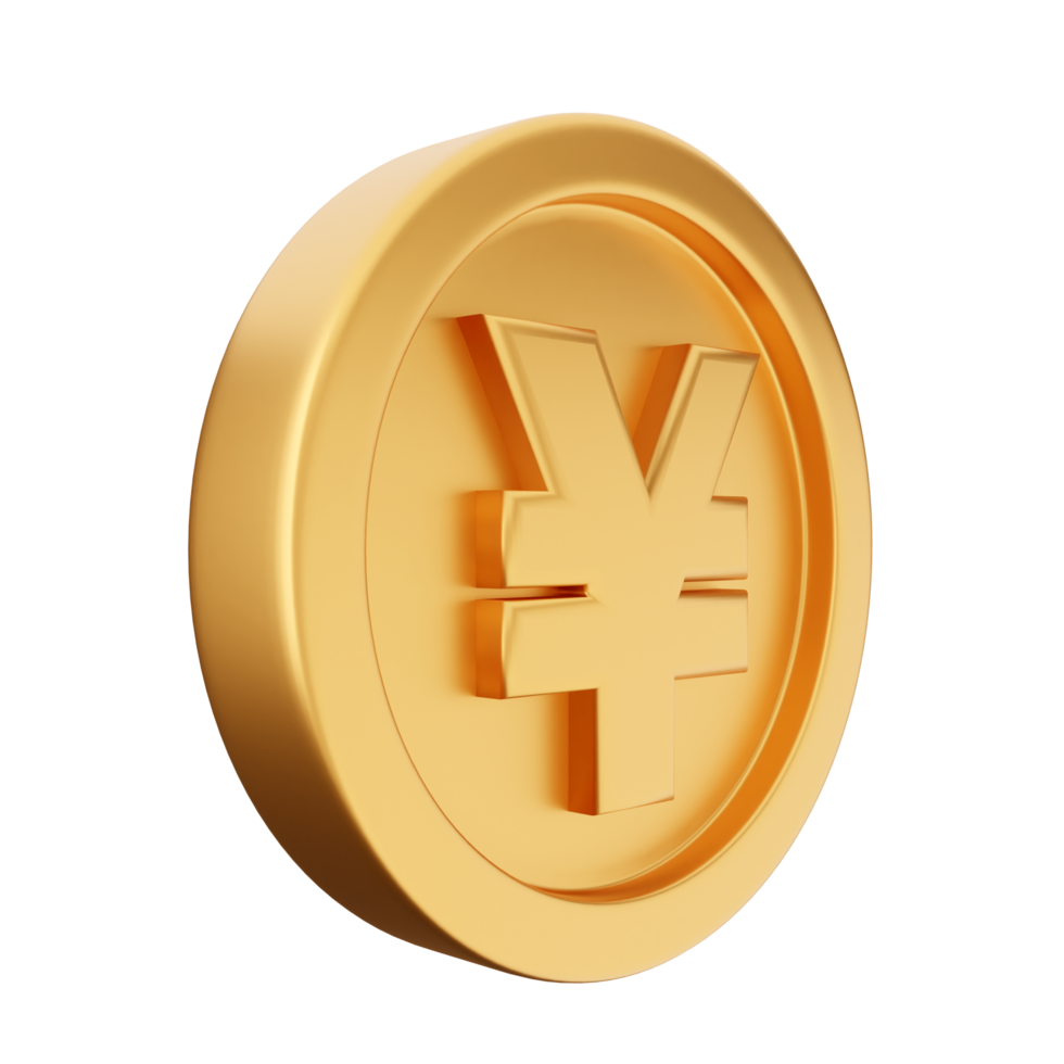 Golden yen coin isolated on black background png