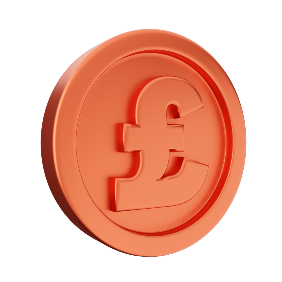 An orange pound coin with a pound sign on it png