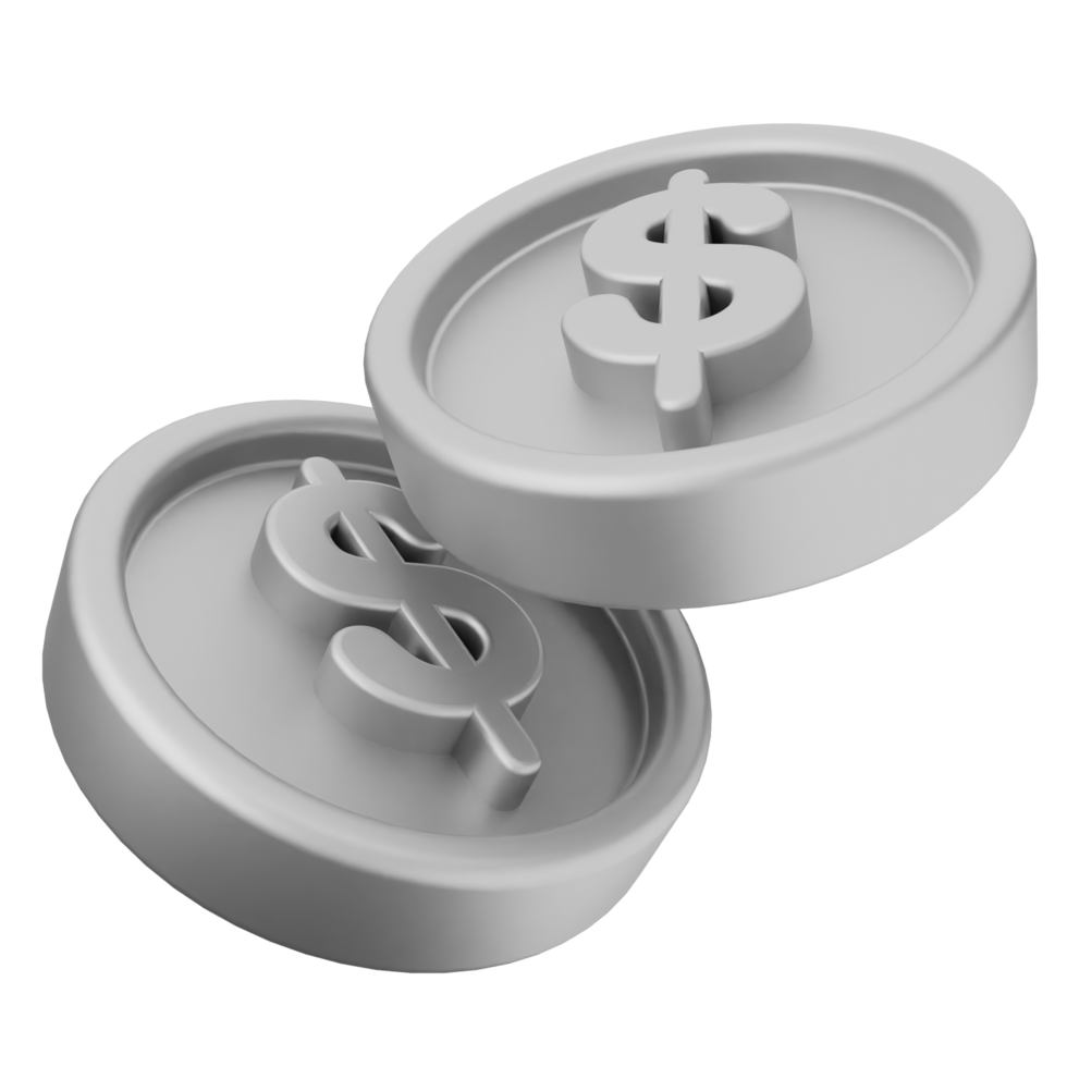 Two silver coins with dollar signs on them png