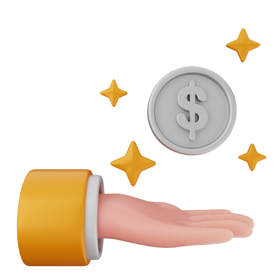 A hand holding a dollar coin and stars png