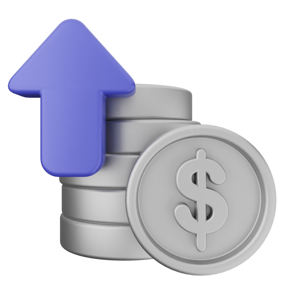 A stack of coins with an arrow pointing up png