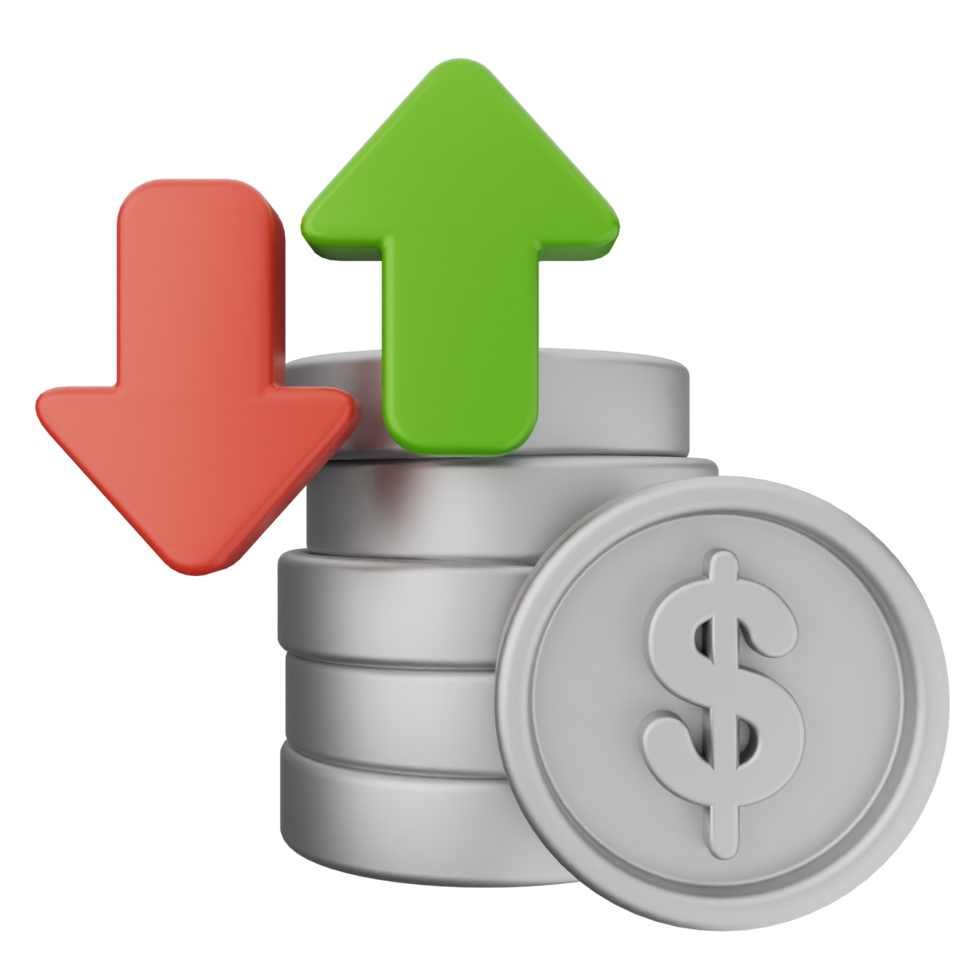 A stack of coins with an arrow pointing up and a dollar sign png