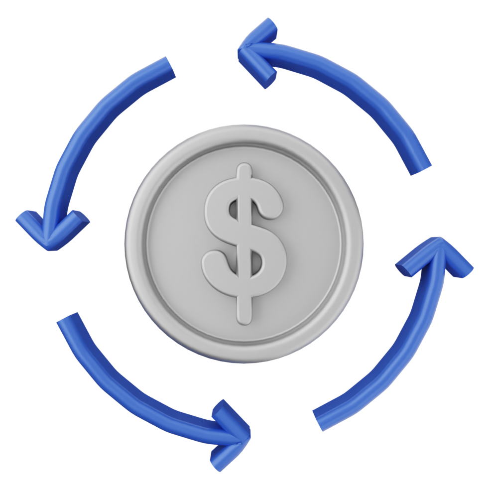 A dollar coin in a circle with arrows around it png