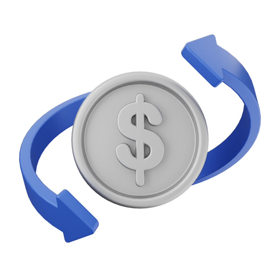 A dollar coin with arrows and a blue arrow png