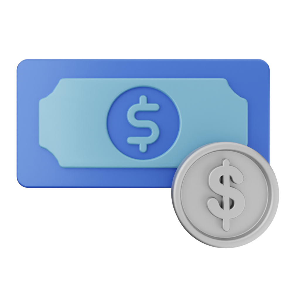 A dollar coin and a blue bill png