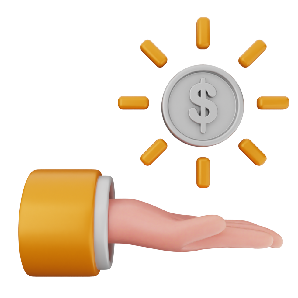 A hand holding a dollar coin and a sun png