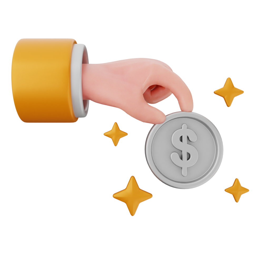 A hand holding a coin with stars around it png