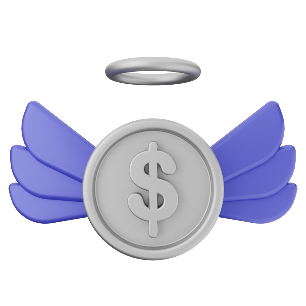 An angel with wings and a dollar sign on a coin png