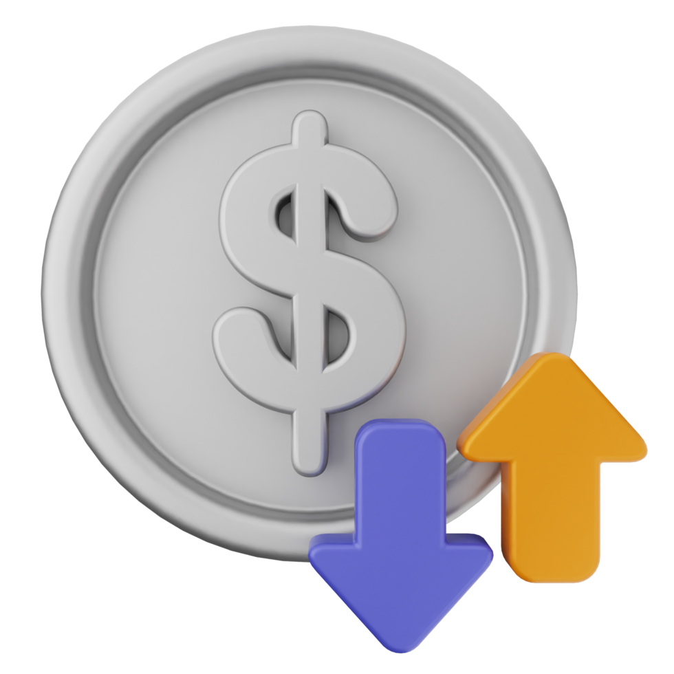 A dollar coin with arrows pointing up and down png