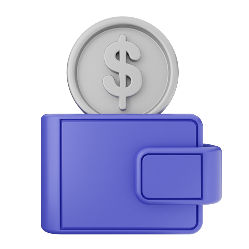 A blue wallet with a dollar coin inside png