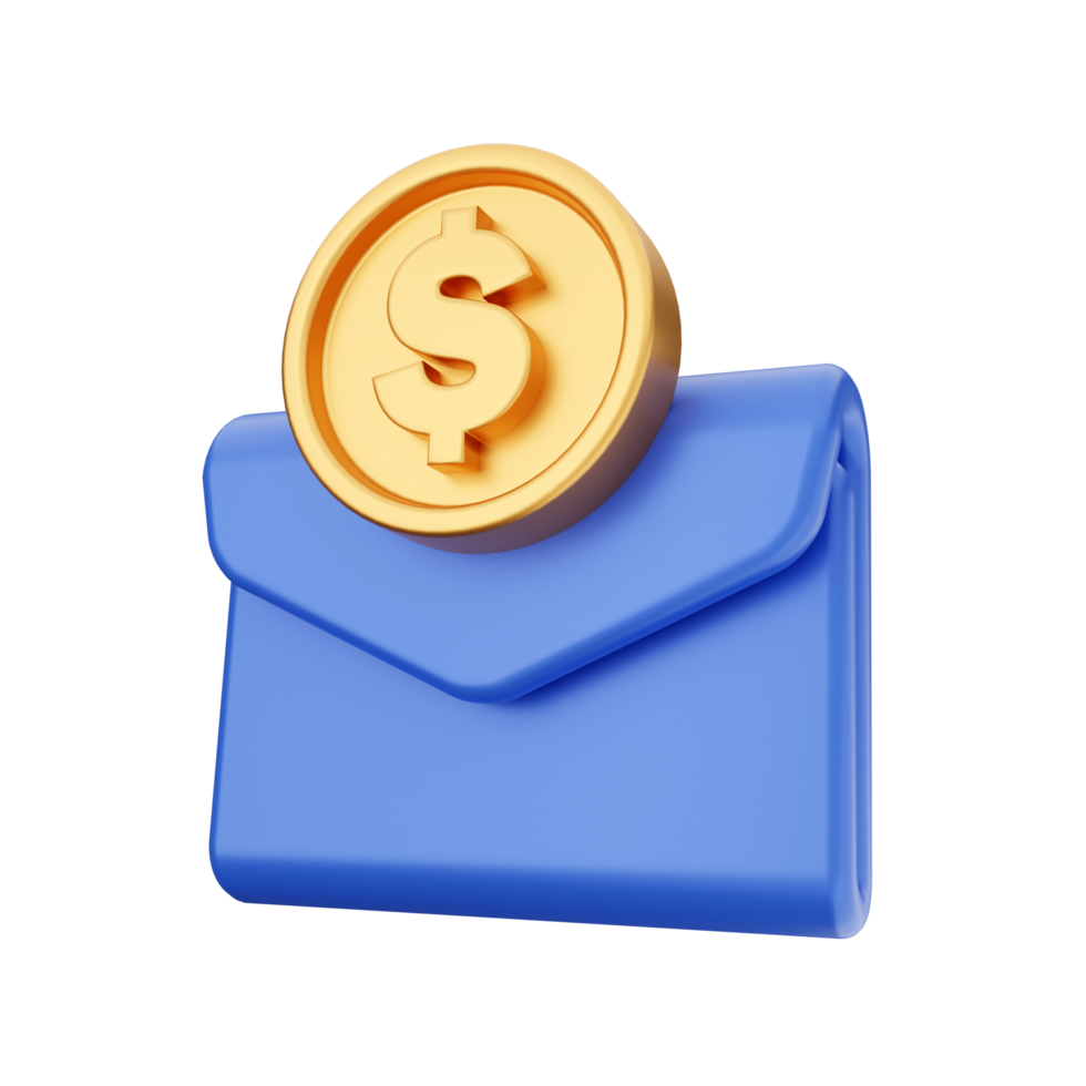 Blue envelope with dollar coin and envelope icon png