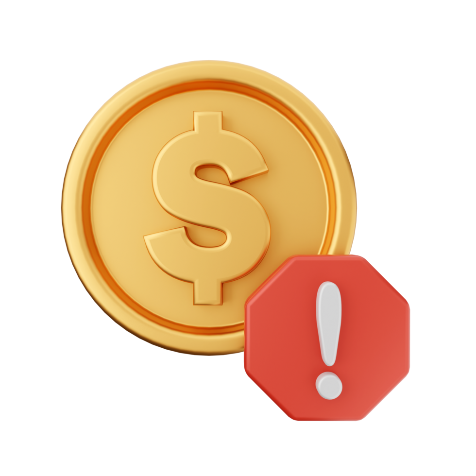 A dollar coin with a red exclamation mark next to it png
