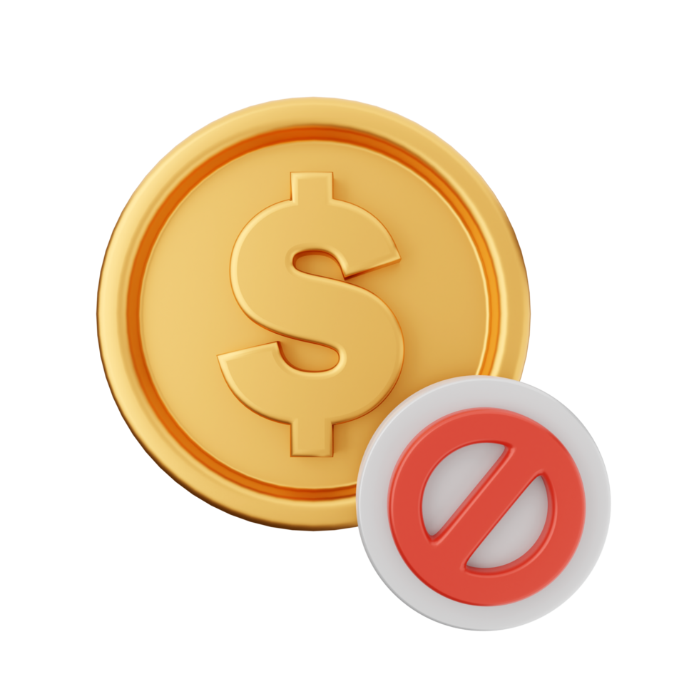 A golden coin with a dollar sign and a red no sign png