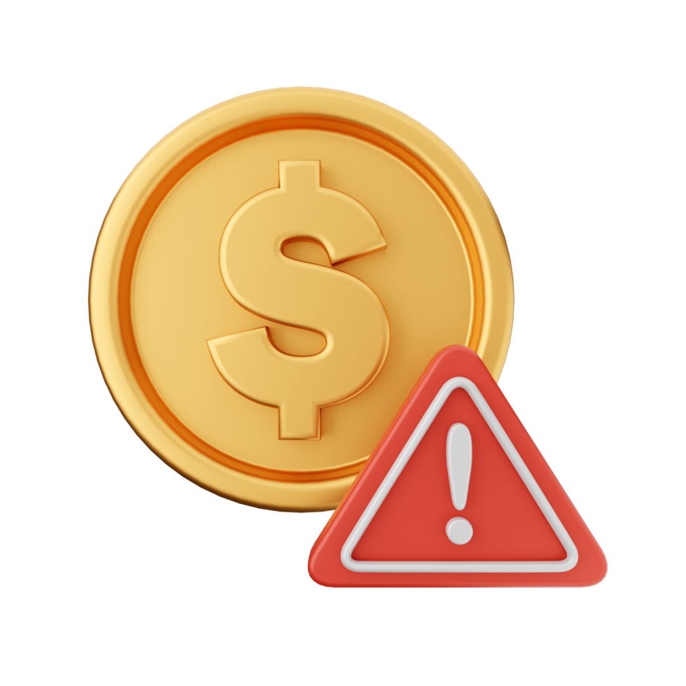 A dollar coin and a caution sign png