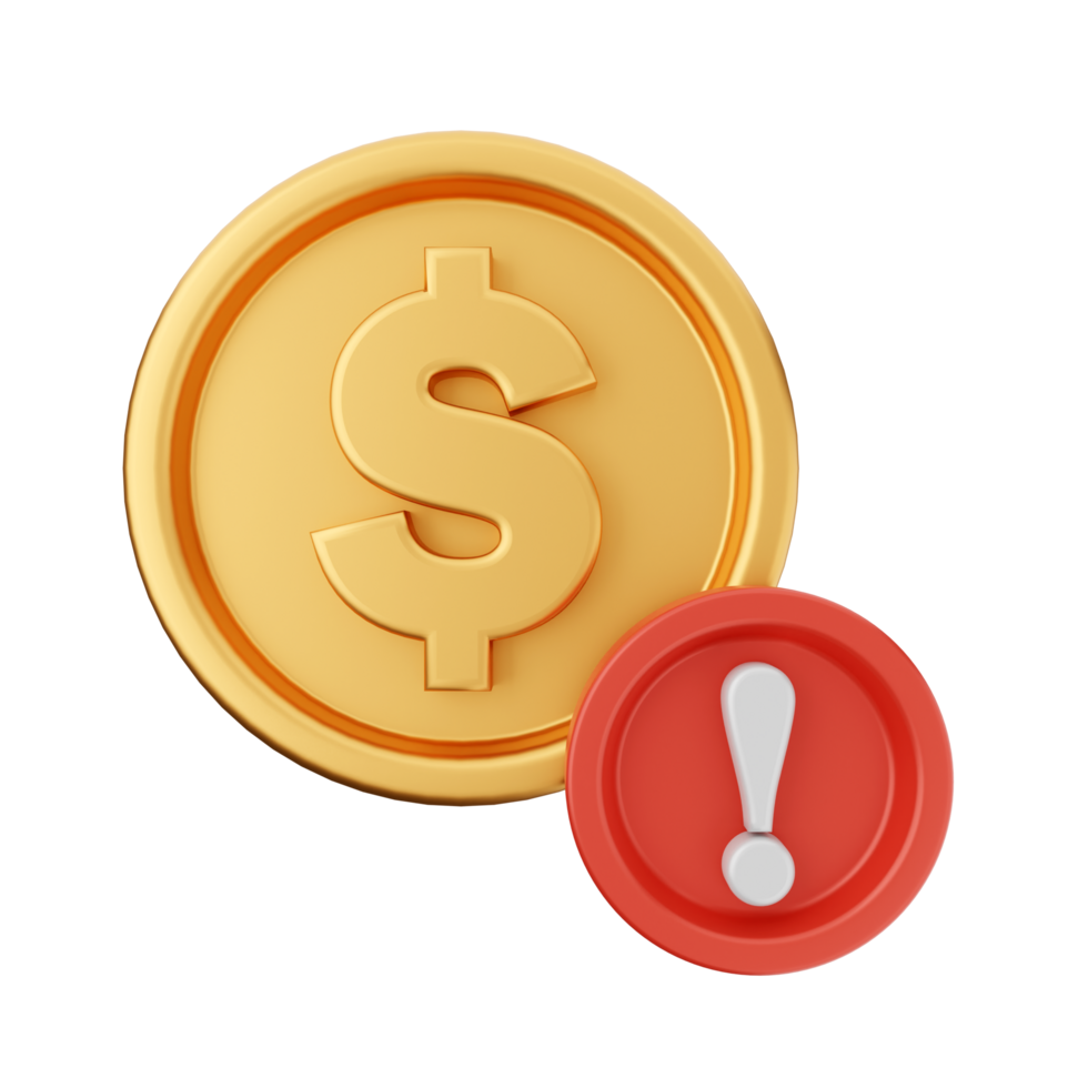 A golden coin with a dollar sign and an exclamation mark png