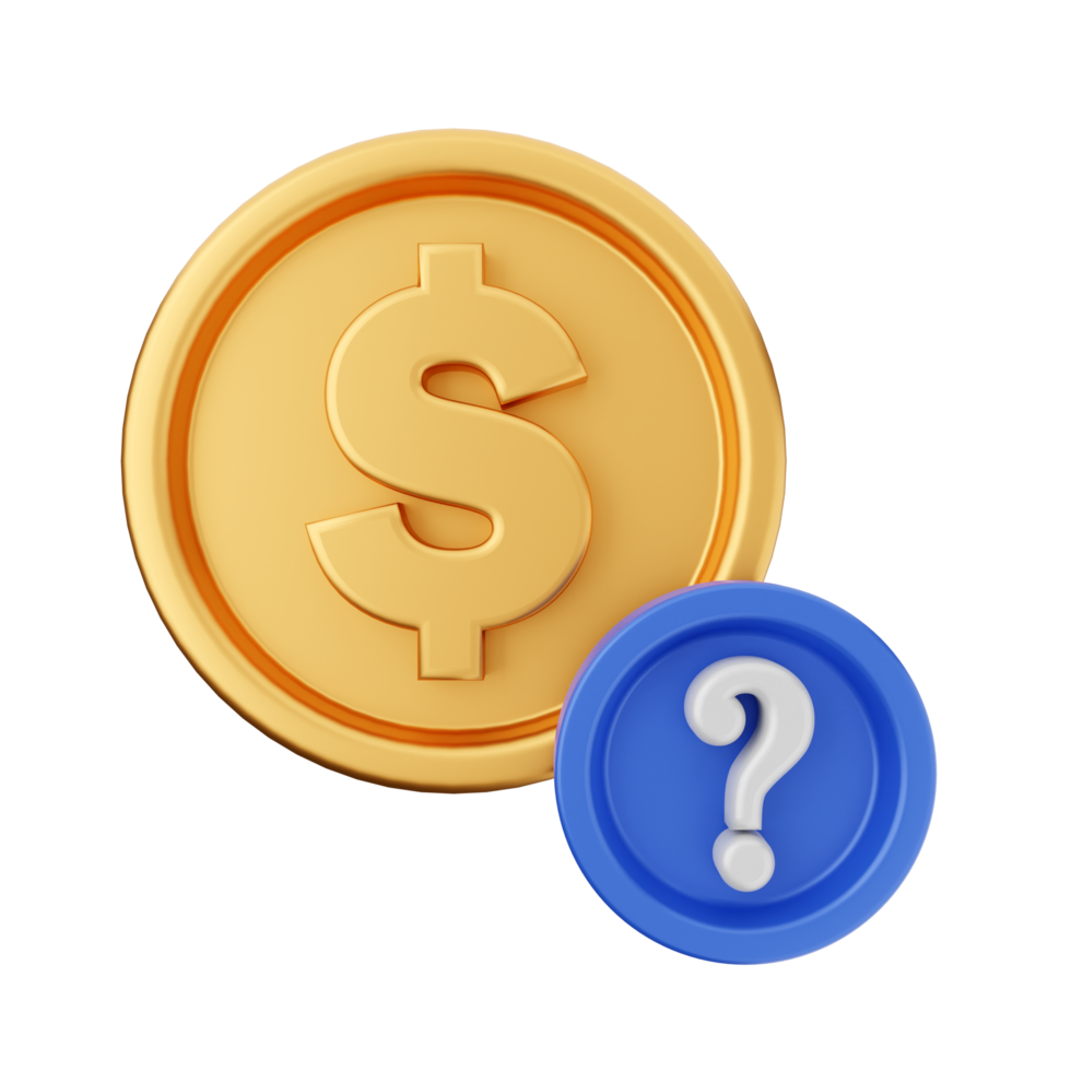A gold coin with a question mark and a dollar sign png