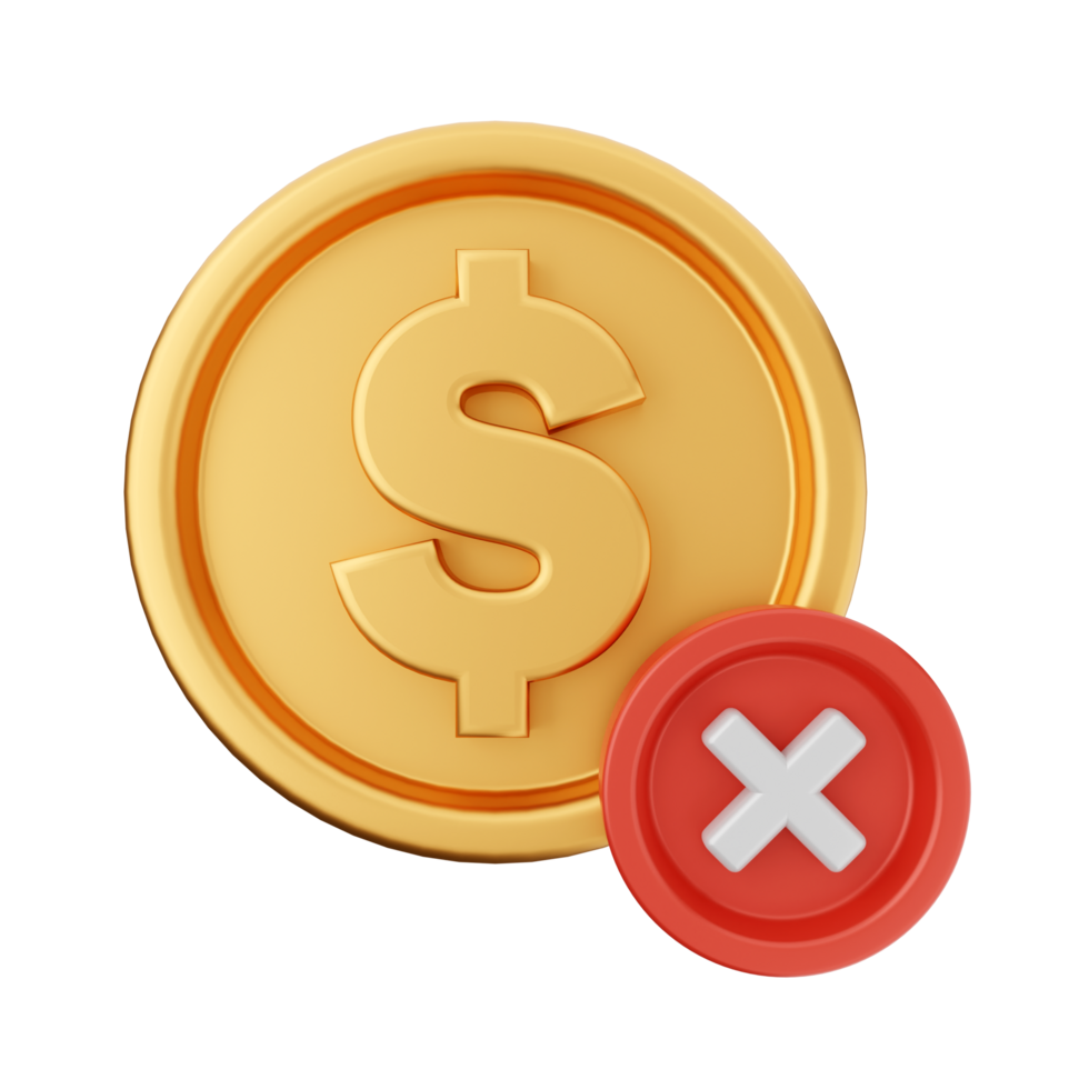 A dollar coin with a red cross and a tick png