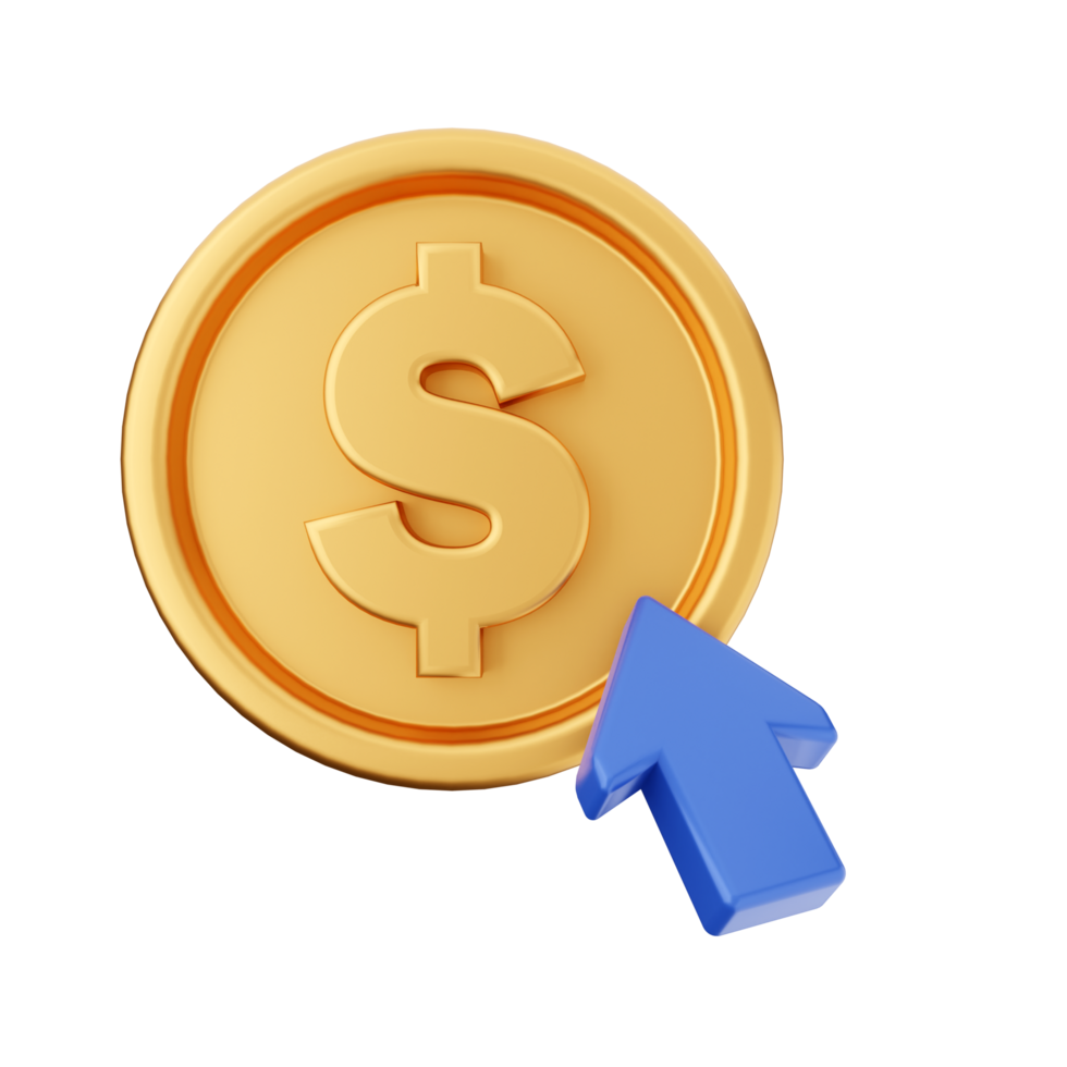A dollar coin with an arrow pointing to it png