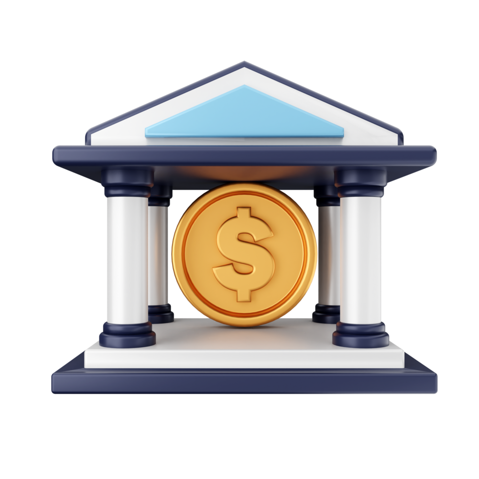 A bank with a dollar coin and a sign that says money png