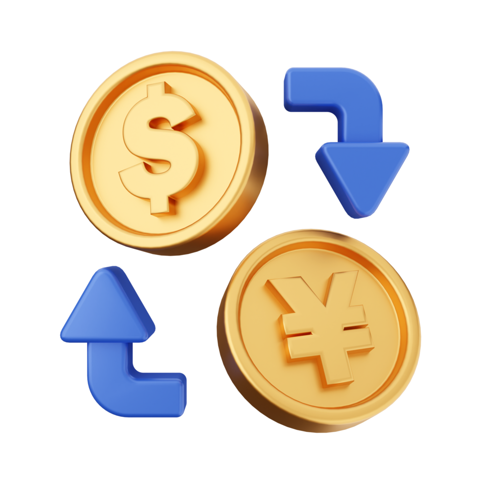 Golden coins with dollar and yen symbols png