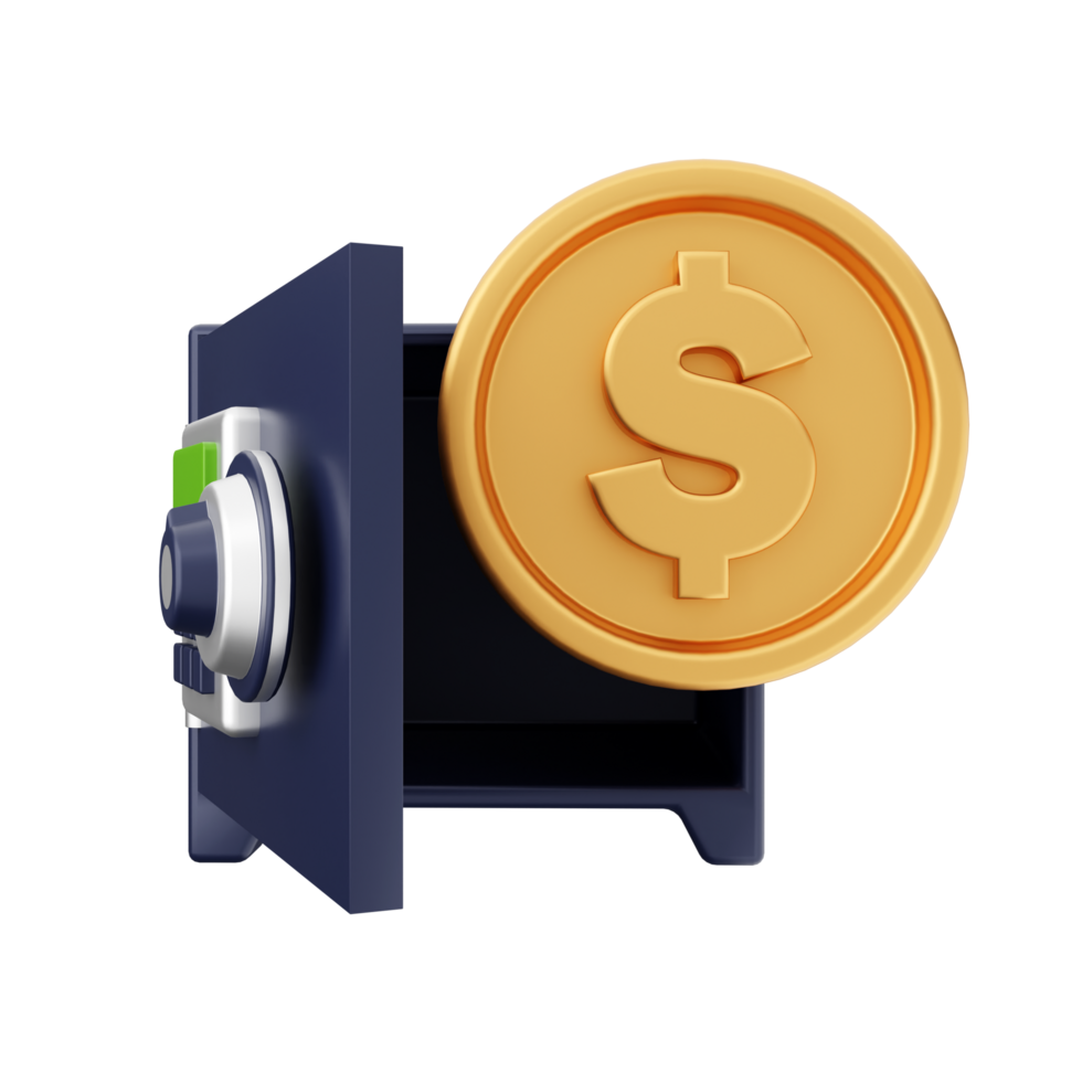 A bank box with a dollar coin inside png