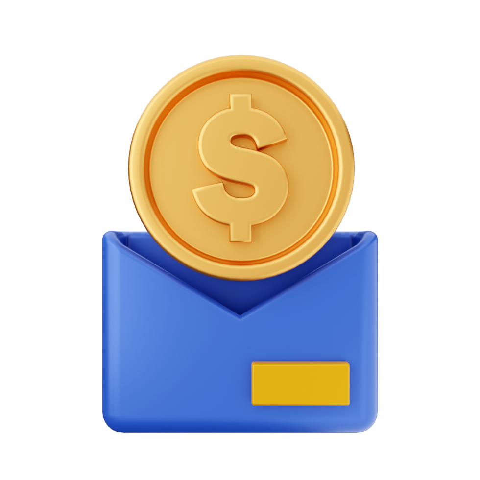 Money envelope icon with gold coin png