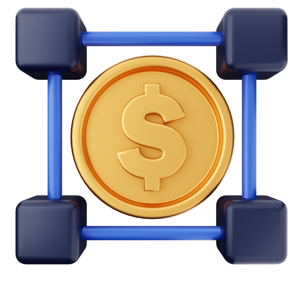 A dollar coin is sitting on a blue square png