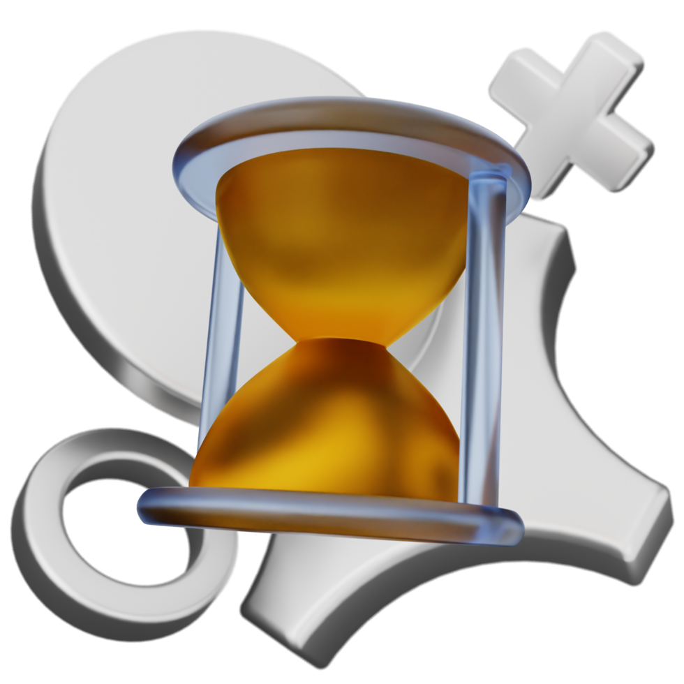 A golden hourglass with a silver cross on it png